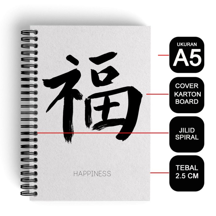 

BISA COD Notebook Cover Tebal A5/Buku Kotak-KotakMandarin/Spiral Kawat Happines /BUKU TULIS