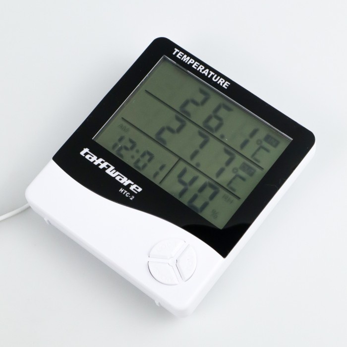 Digital Temperature Humidity Meter with Clock Alarm Calender - HTC-2