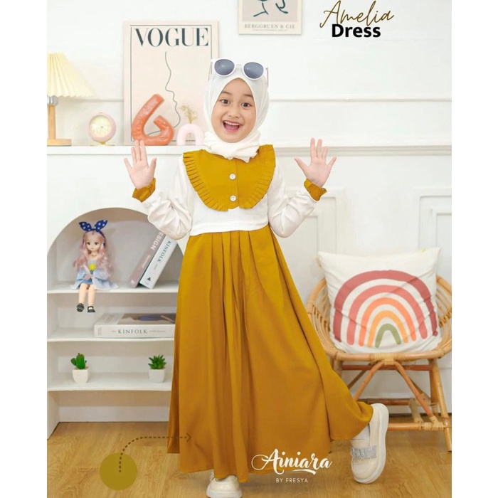 gamis anak GAMIS ANAK PEREMPUAN AMELIA DRES/ BAJU GAMIS MUSLIM TERLARIS 3-10TAHUN - MUSTARD, XL(Z0Y7