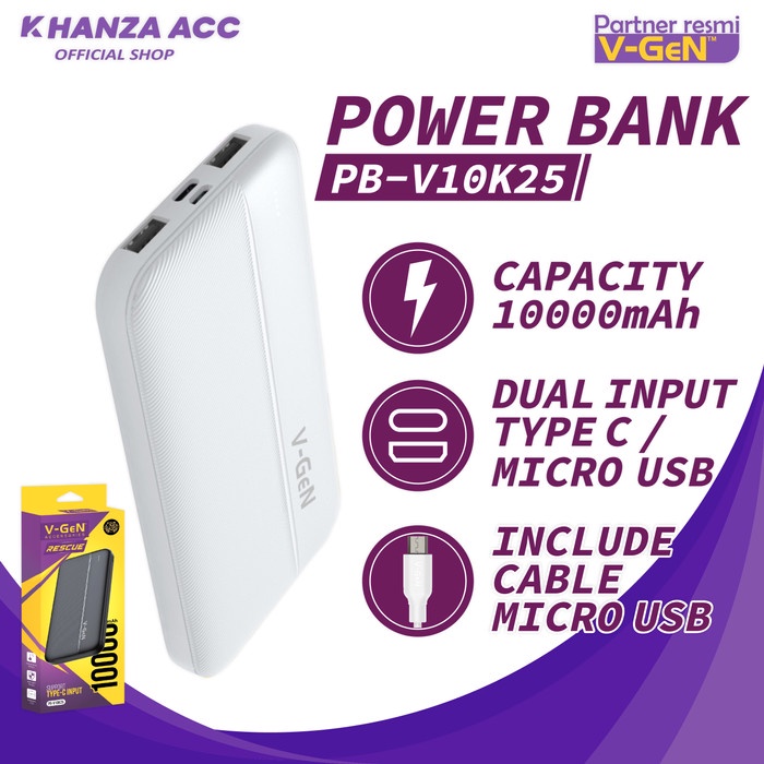 VGEN V10K25 Powerbank 10000mah Original Dual Input Slim Design