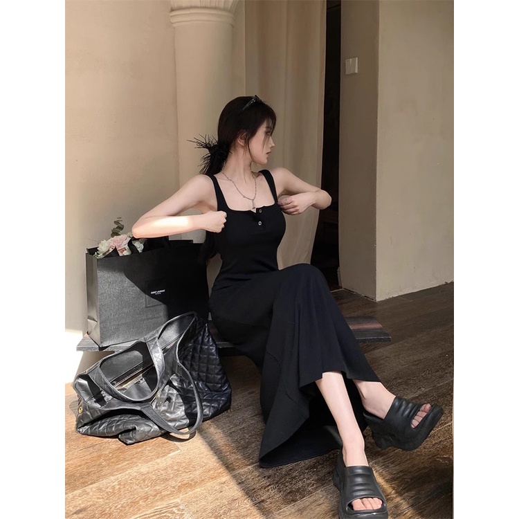▬✼Hitam Kamisol Gaun Wanita Musim Panas Spice Girl Slim Tanpa Lengan Akal Canggih Rok Temperamen Paket Hip Gaun