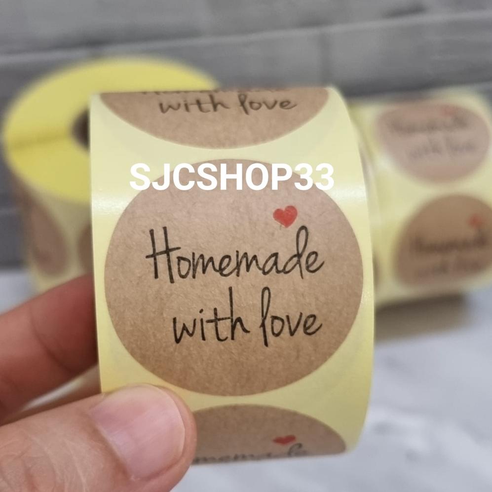 

[KODE JL7YN] 1 roll isi 350 pcs label thank you kraft homemade with love 3,8 cm