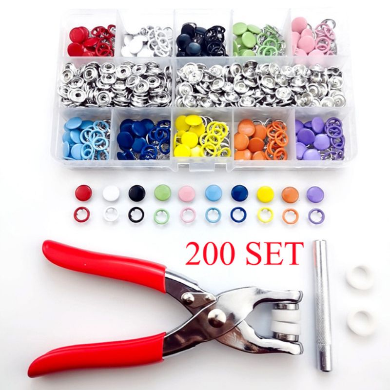 Qincaile Set Tang Kancing Jepret Snap Button Plier Fastener 200 PCS - QI-10