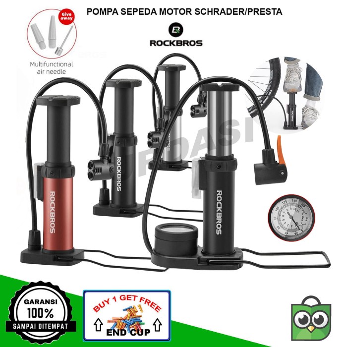 Pompa Injak Angin Ban Sepeda Motor Rockbros Portable Presta Schrader