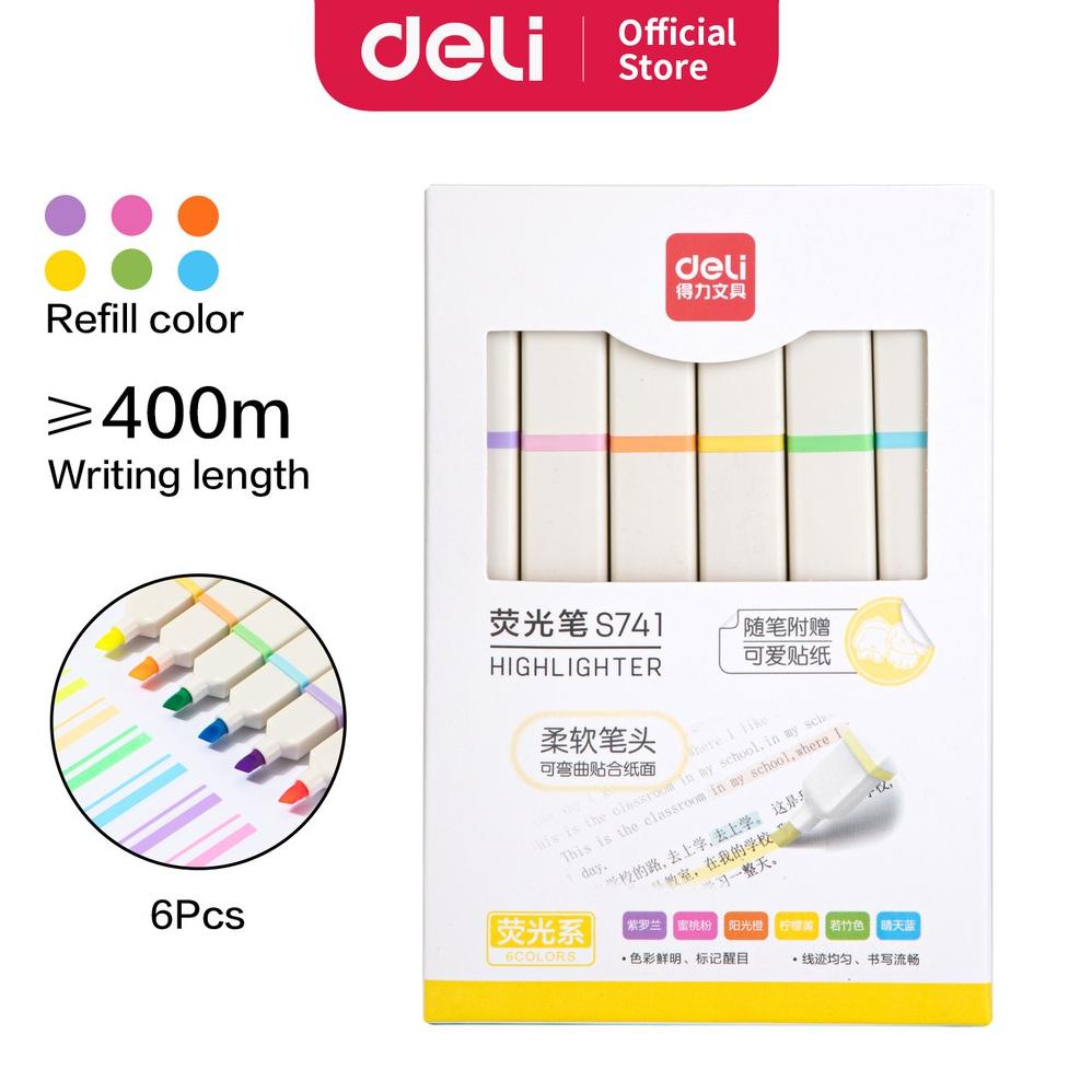 

DELI HIGHLIGHTER / PENANDA WARNA DUAL TIP 6 WARNA TERANG S741 .