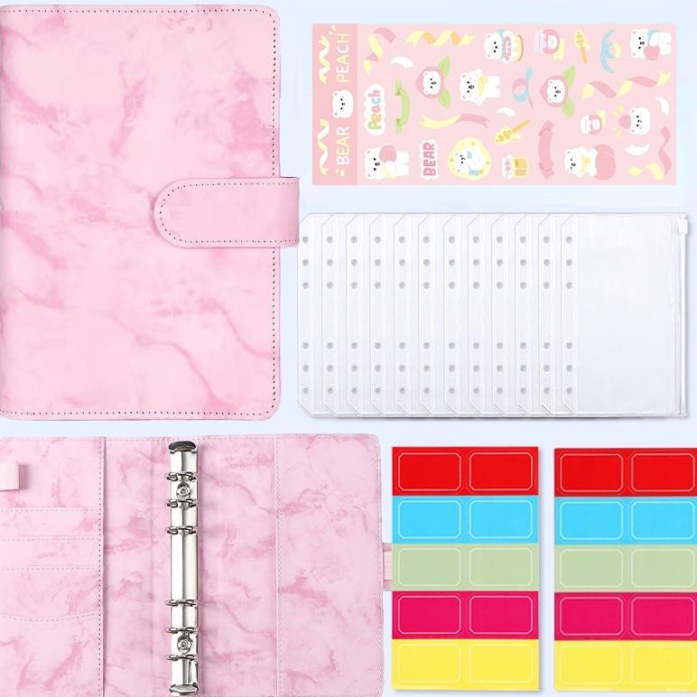 

A6 PENGIKAT MARMER PU ANGGARAN PLANNER ISI ULANG NOTEBOOK COVER 12 PCS PVC KANTONG RITSLETING UANG KERTAS AMPLOP BUKU .