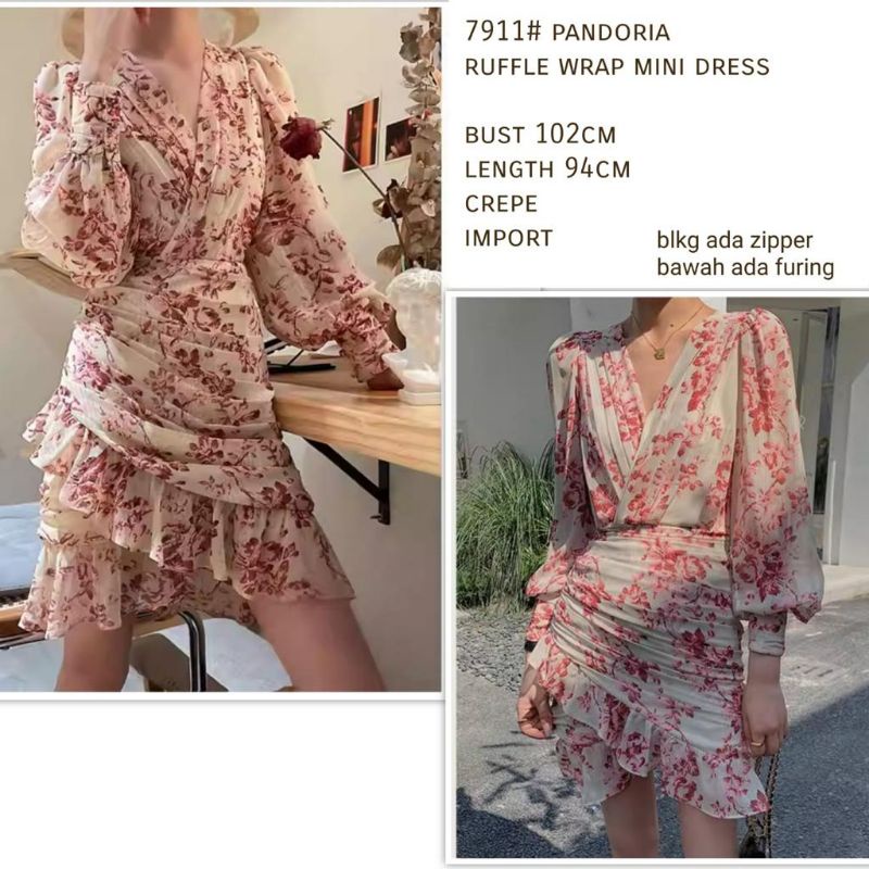 MDLV ~ 7911# Lgn Pjg Pandoria Ruffle Wrap Mini Dress