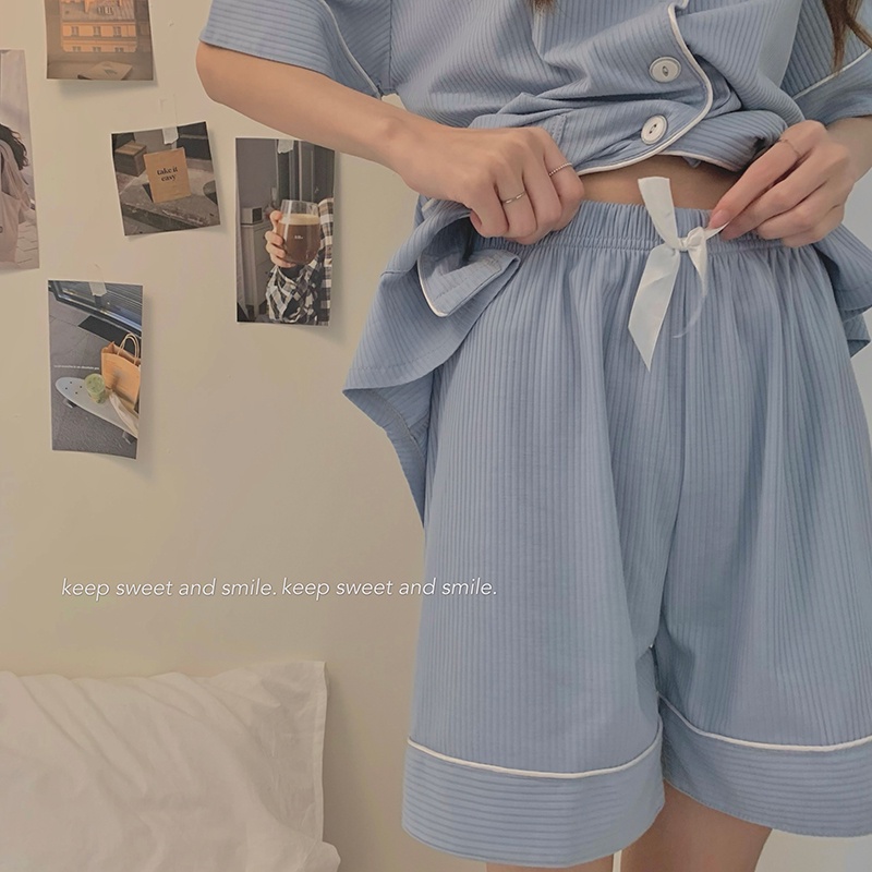 ♘stelan baju tidur wanita Korean ins style pajamas women s summer pure cotton thin section 2022 new solid color short sleeves can be used outside home service suit #COD baju tidur wanita bahan kaos