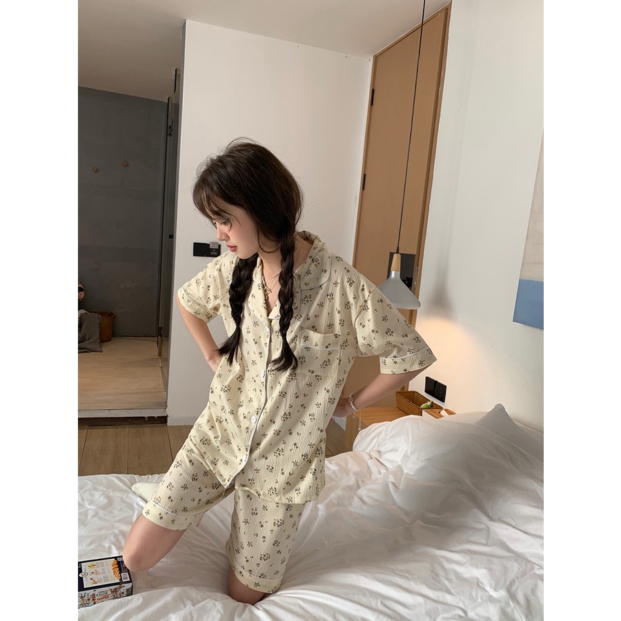 ✥□♛stelan baju tidur wanita Xinbangbang Homedress summer small fresh floral homewear set can be used outside comfortable loose pajamas women #COD baju tidur wanita bahan kaos