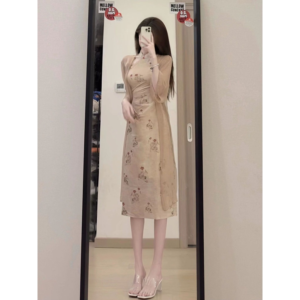 dress floral korea EIAYiyao【Lentera Wisata Meriah】Gaun Cheongsam Retro Tiongkok untuk Wanita, Gaun P