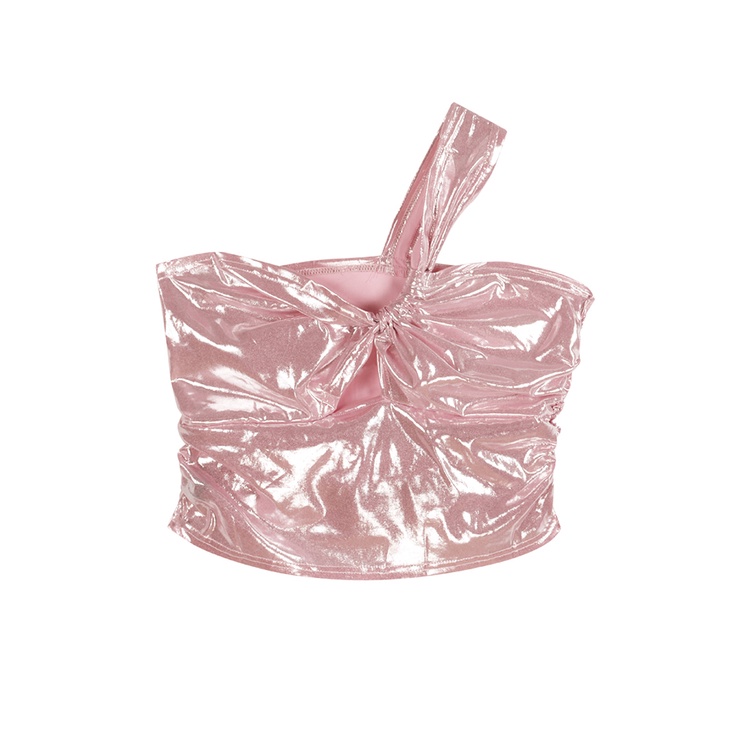 ❦✲☊Suhao babes one-shoulder tube top kecil rompi wanita musim panas keinginan murni bagian pendek berongga seksi chic unik inner top top outer wear crop top sexy tank top wanita motif