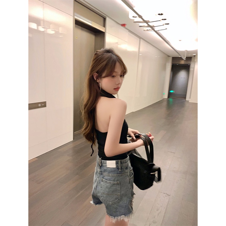 ✻₪▲Suhao babes hijau halter leher kamisol wanita musim panas budidaya diri dan hati-hati desain mesin rasa ceruk pakaian dalam atas pakaian luar crop top seksi tank top wanita motif