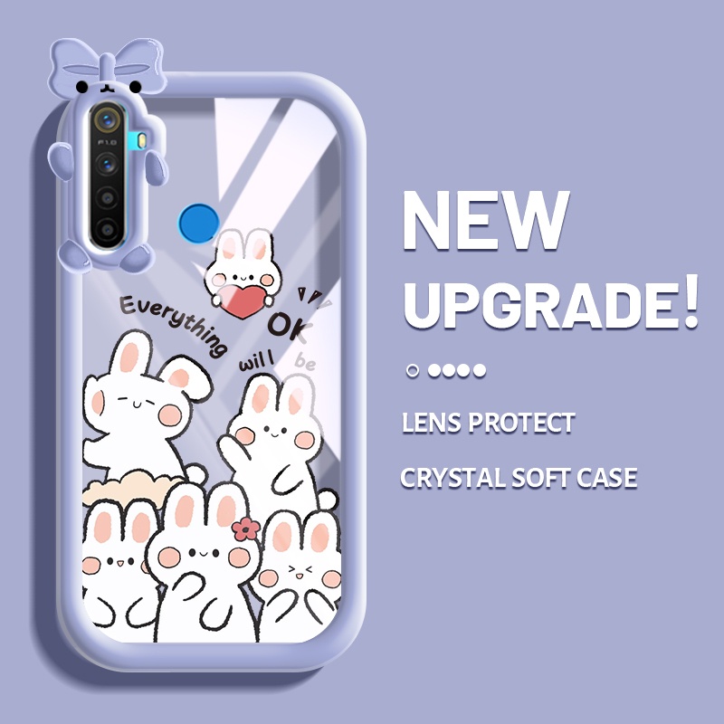 Casing Ponsel untuk Realme 5 5i 5s 6i C3 Narzo 10 10A 20A Casing kelinci warna-warni lunak HP tahan 