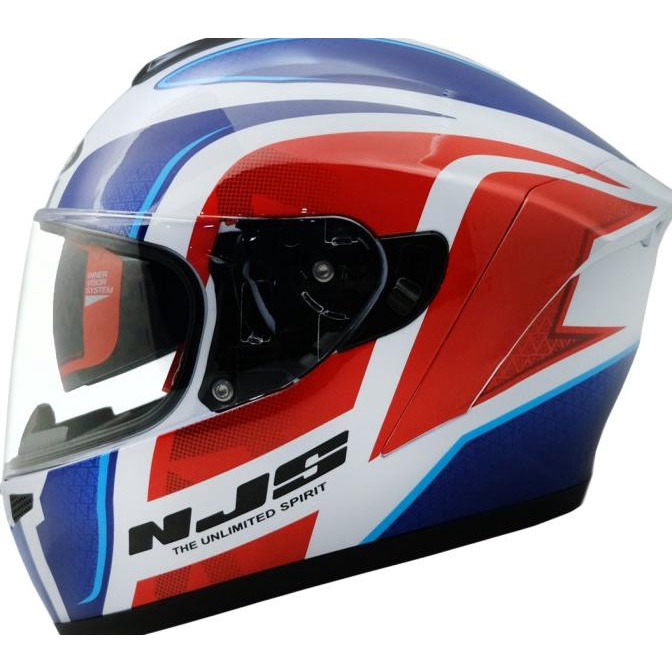 NJS ZX-1 Tricolor Putih - Merah Biru Gloss - Helm Fullface