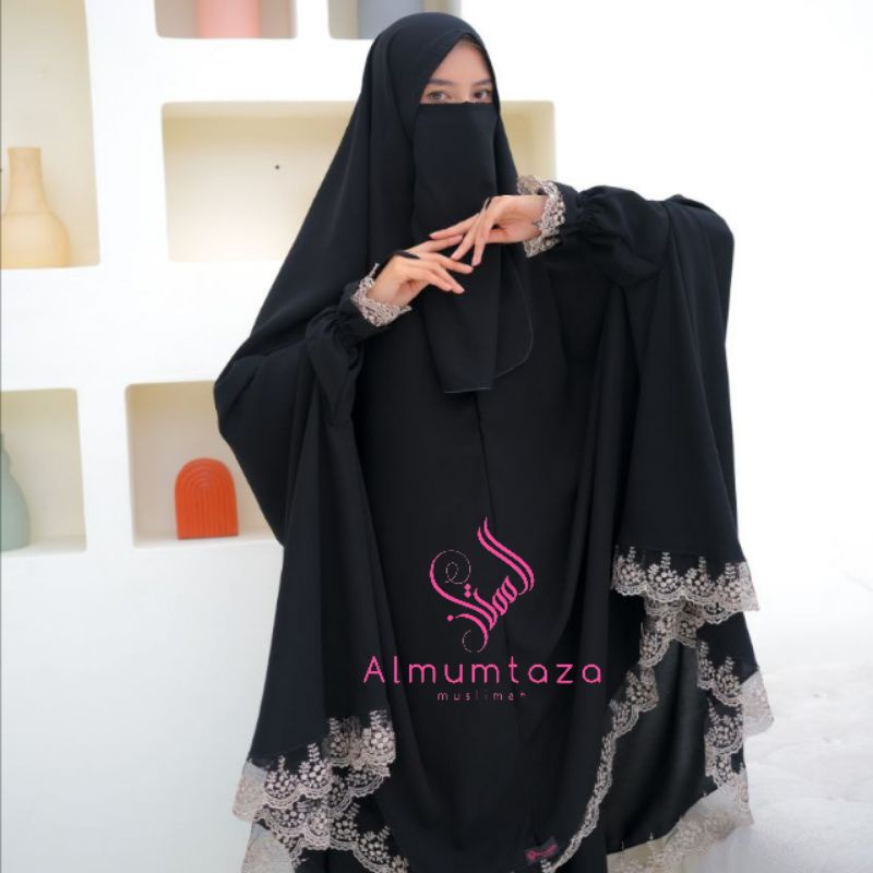 (khimar + rok) khaulah jetblack - Almumtaza Muslimah