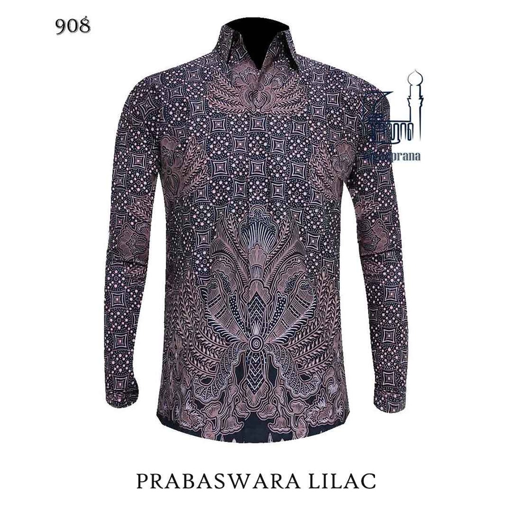 BATIK MAHAPRANA Motif PRABASWARA LILAC Atasan Kemeja Batik Pria Lengan Panjang Full Furing MHP-908