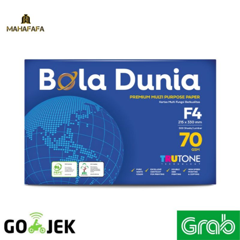 

Kertas F4 Folio 70 Gram Bola Dunia (Gojek/Grab)