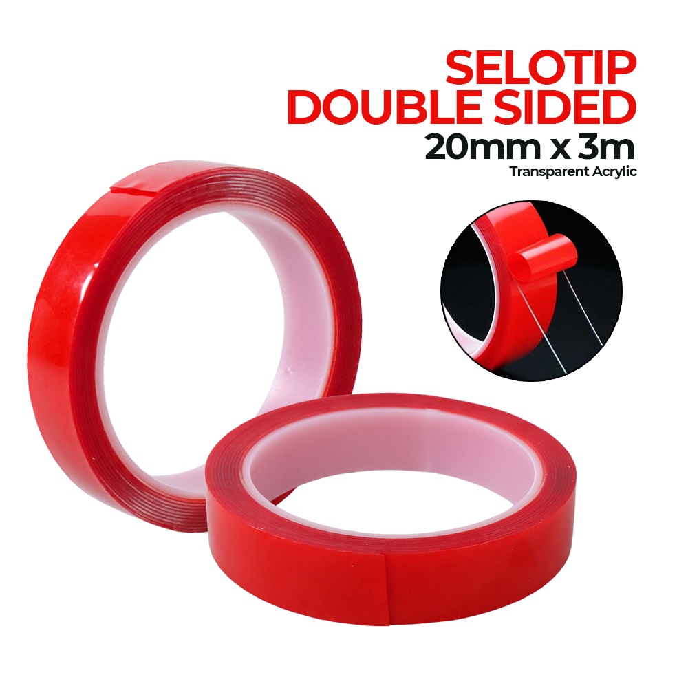 

Selotip Double Sided Tape Transparent Acrylic 3m 20 mm - Red
