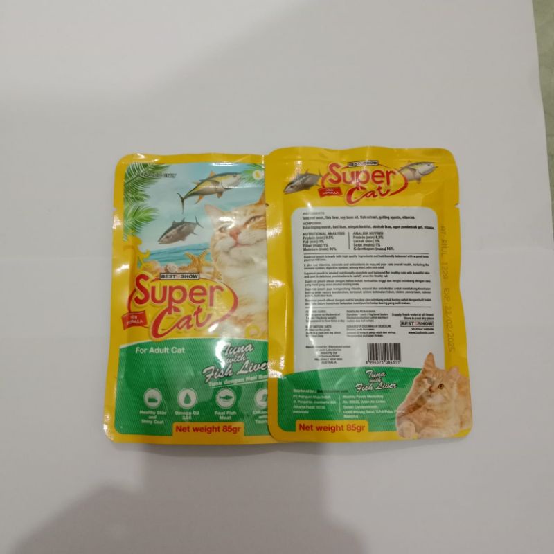 Super Cat pouch Adult 85gr Tuna whit fish liver, Makanan Basah kucing SUPER CAT