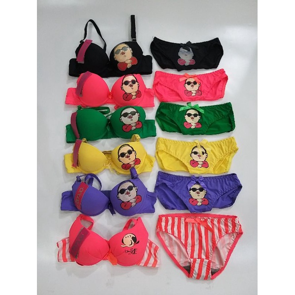 Bra set busa sedang kawat kait 2 cup A bh dan celana dalam gambar lucu.