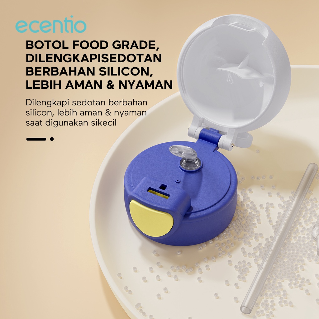 ecentio tumbler minum anak sedotan 600ml dan tas silikon portable/botol minum Anti Bocor Tahan Jatuh/BPA Free