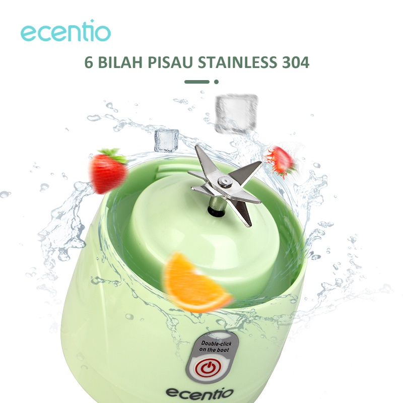 ecentio 6 Mata Pisau 410ml Portable Blender Hijau Juicer Jus Blander/Blender Mini USB Rechargeable