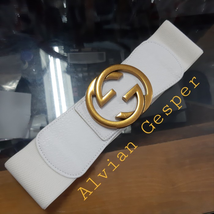 Belt Wanita ikat pinggang karet obi gucci bulat lebar 7cm Putih Ikat Pinggang Wanita Gesper Korea Bi