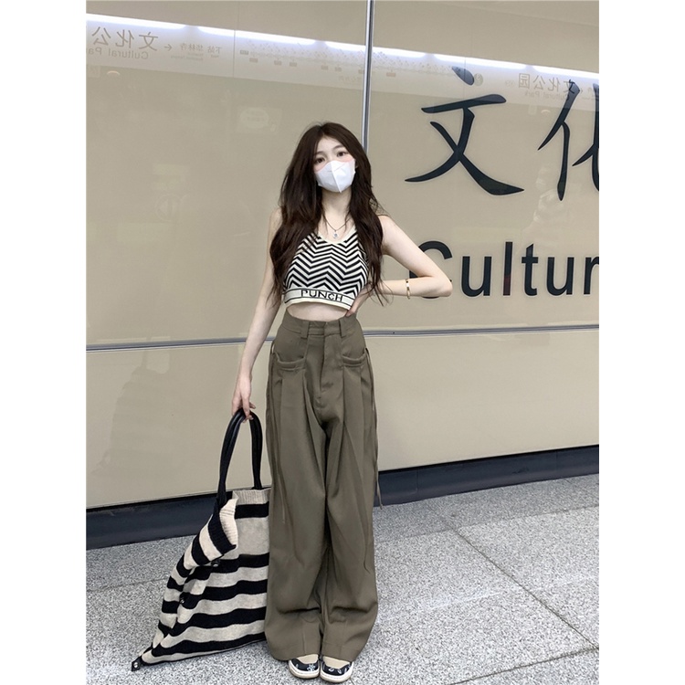 ✹▽celana wanita import drape overalls women s summer small all-match casual pants loose slim straight trousers mopping wide-leg pants celana wanita celana highwaist