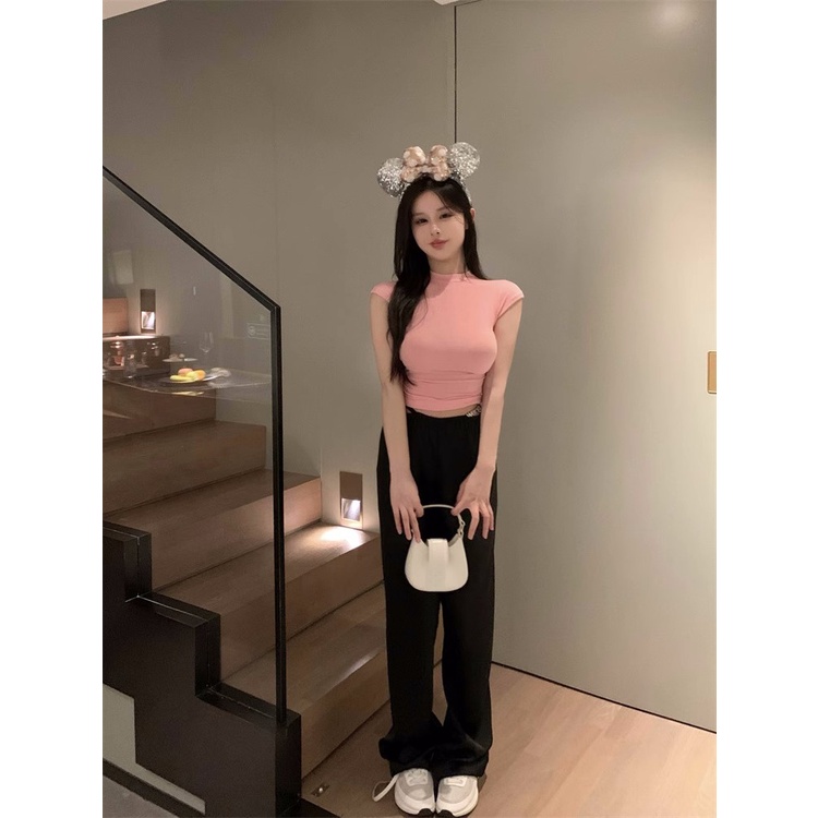 ✠celana wanita impor murni gaya keinginan hot girl slim slim lengan pendek T-shirt top wanita setelan musim panas pinggang tinggi celana kasual celana dua potong celana wanita celana highwaist