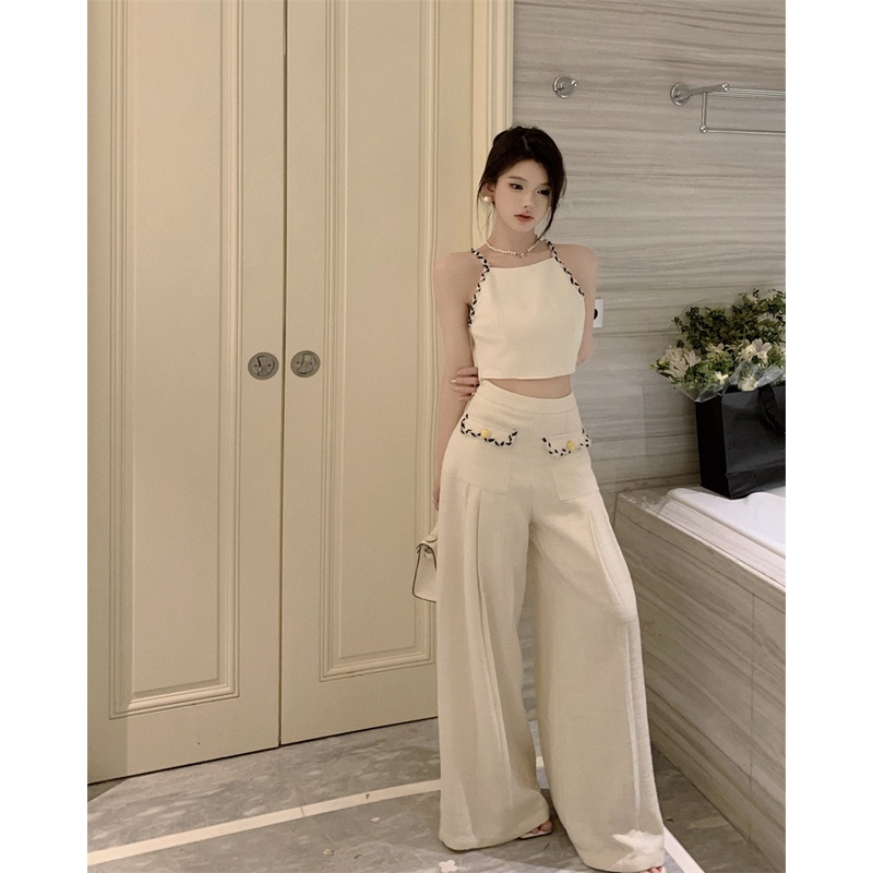 ∏celana wanita import versi Korea dari drape suit kasual celana wanita musim panas tinggi pinggang longgar all-match celana lurus lebar kaki celana mengepel celana celana wanita celana highwaist