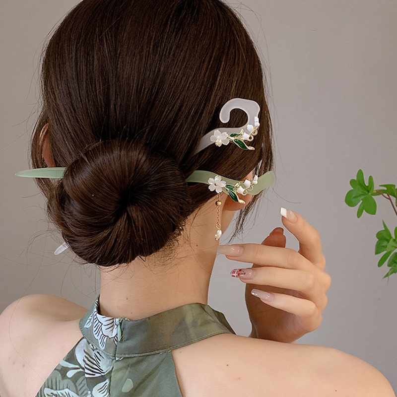 Lily of the valley female hairpin, curly hair accessories, Aksesoris Rambut Rumbai
