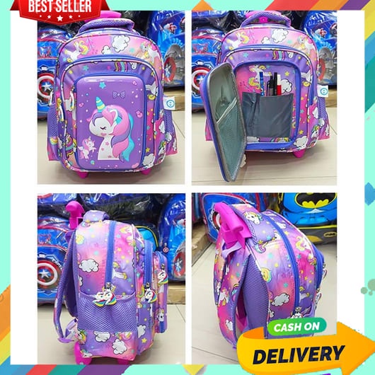 Tas Troli Anak Perempuan Tk Laki Sd Cewek Cowok Bags Koper Roda Lipat Travel Murah Traveling Ransel 