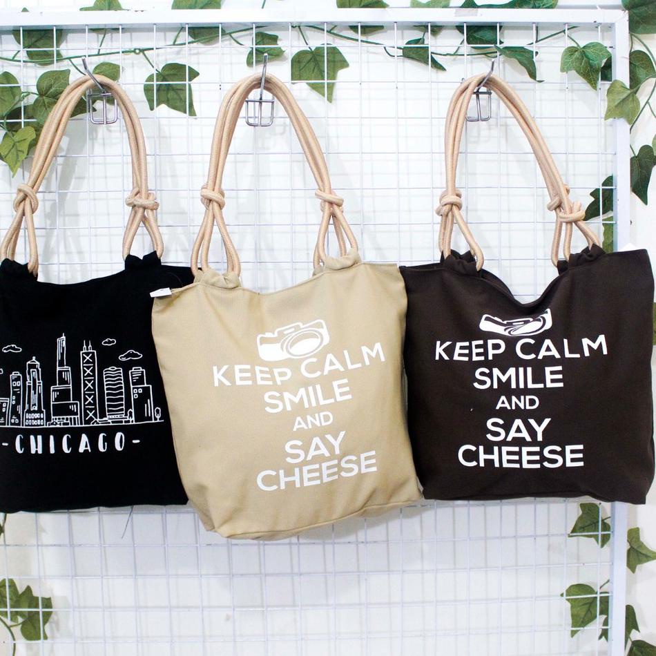 Top Now Tote Bag Tali Sumbu Wanita Resleting Tas Laptop Murah tambang Kanvas