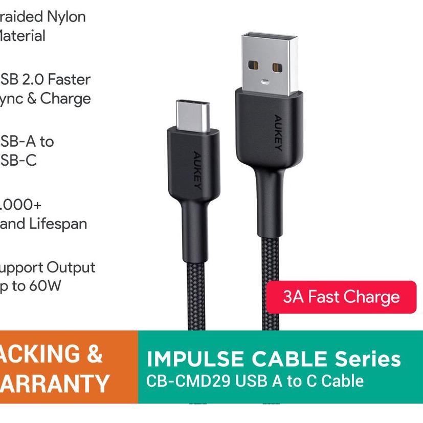 Promo✅⭐Kabel Aukey CB-CMD29 USB A to C 2M (NO PACKING & NO WARRANTY)