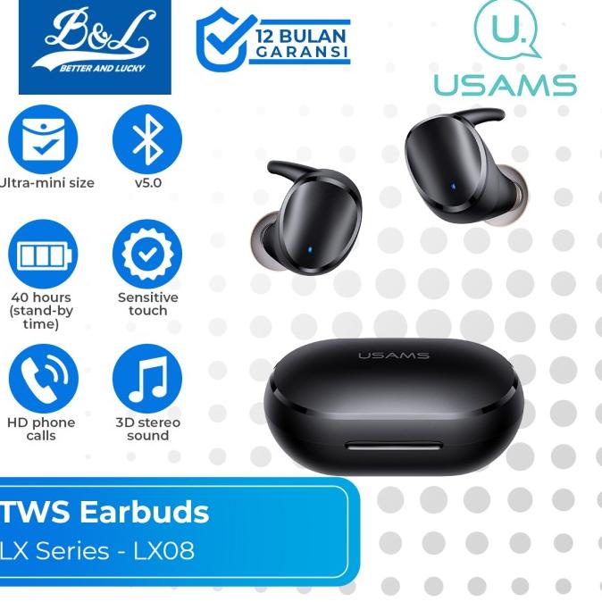 Terbaru Usams Lx-08 Bluetooth Earphone Tws Earbuds Bt5.0 Ultra-Mini Size