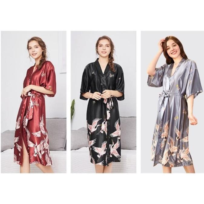 Baju Tidur Kimono Satin 02 Wanita Women Silk Daster Korea Fashion