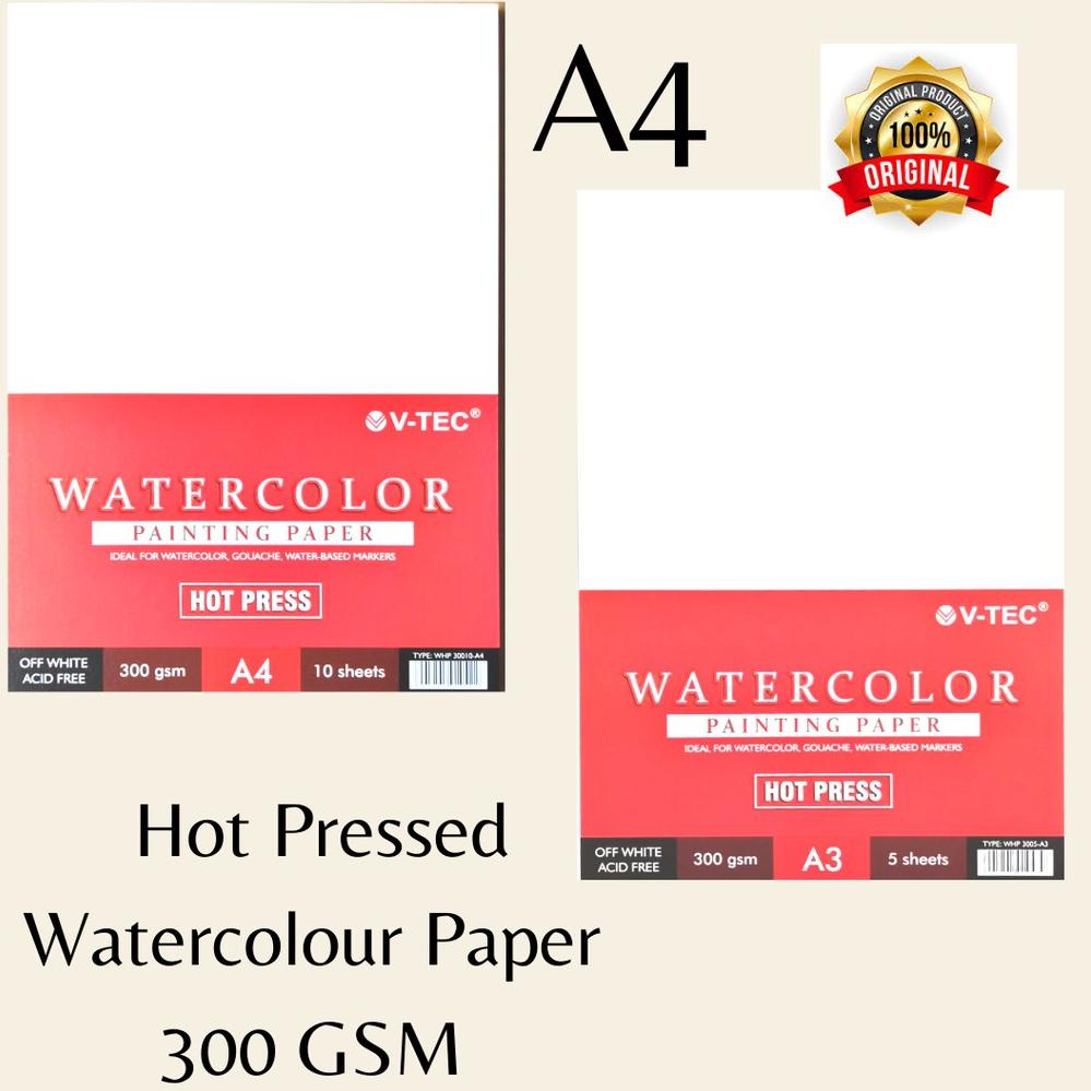 

[TERMURAH !!] V-TEC Watercolor Paper Hot Pressed A4 300 Gsm - Lembaran [KODE 599]