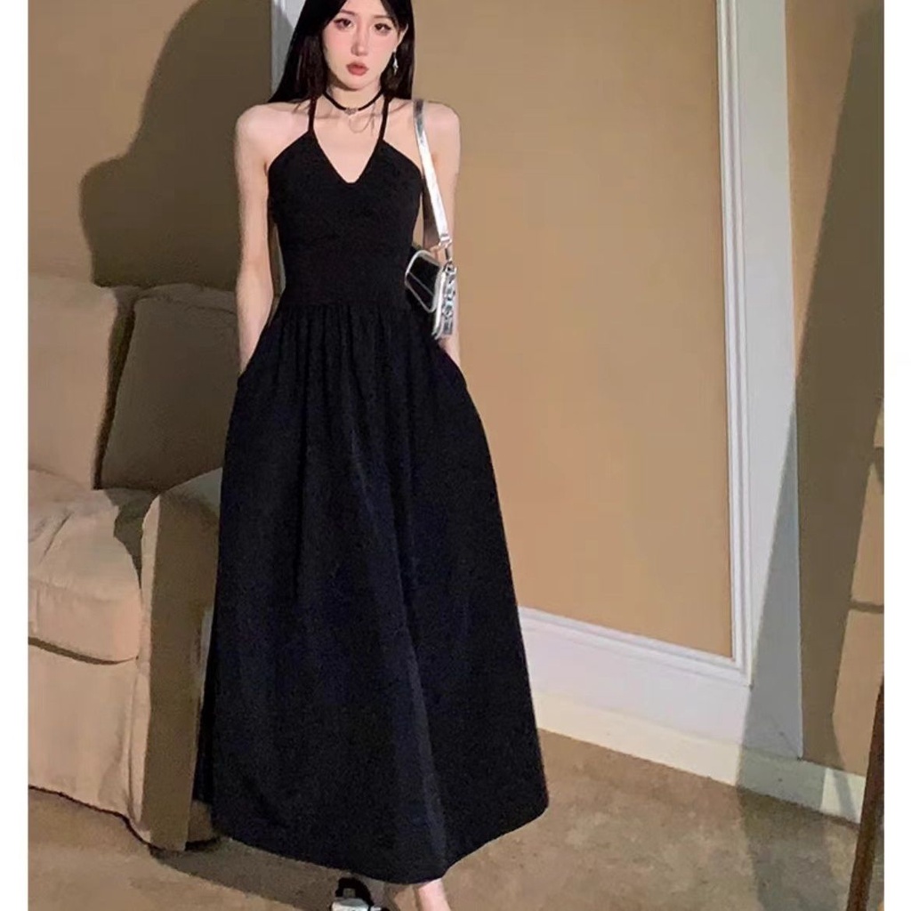 dress floral korea DREAM SEVEN77Gaun Halter Backless Gaya Perancis untuk Wanita Musim PanasVGaun Per