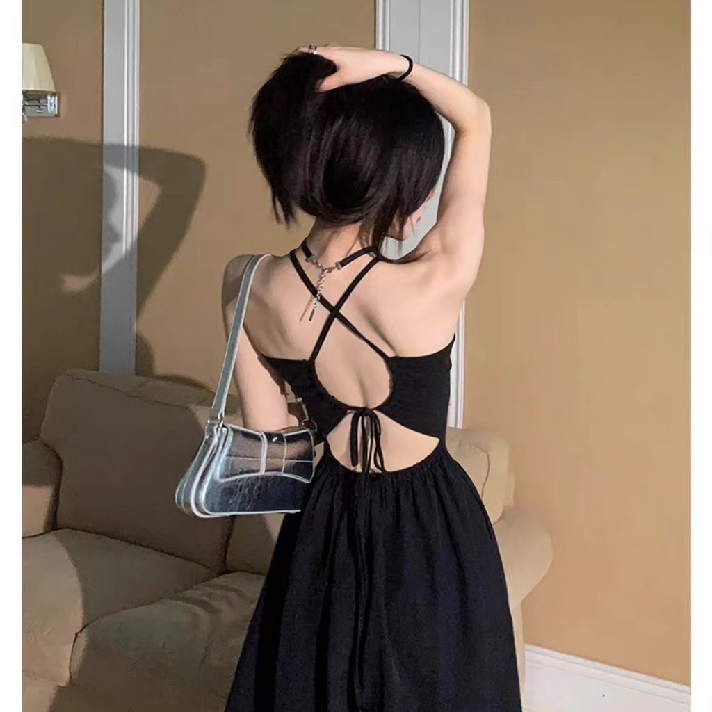 dress floral korea DREAM SEVEN77Gaun Halter Backless Gaya Perancis untuk Wanita Musim PanasVGaun Per