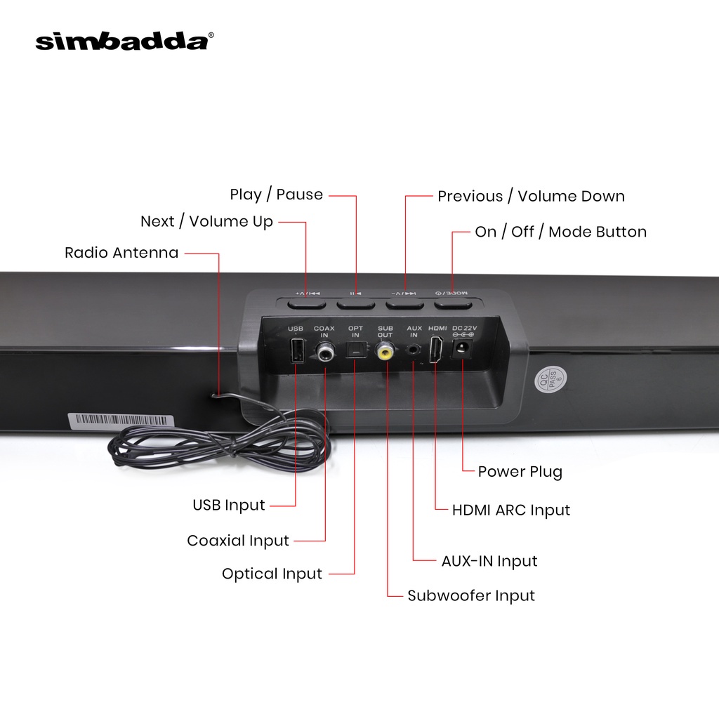 Simbadda CST 906N+ R.M.S 90W Bluetooth Home Theater Soundbar Speaker