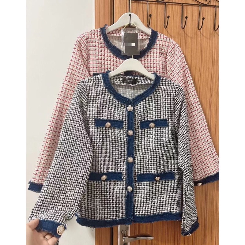 Blazer Tweed Kombinasi Denim Korean Look