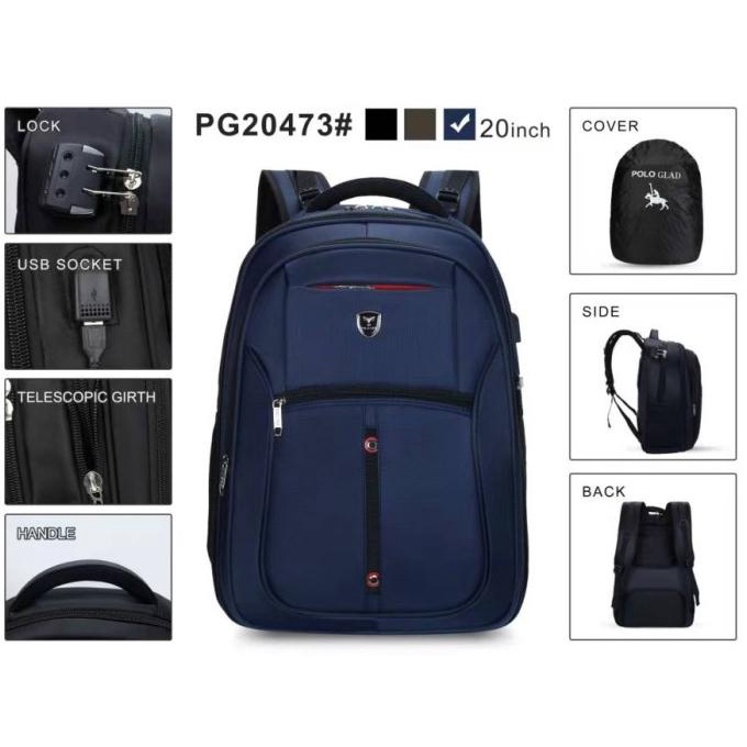 SALE TAS RANSEL LAPTOP PRIA NYLON POLO GLAD BESAR SIZE 20INCH EXPANDING Termurah