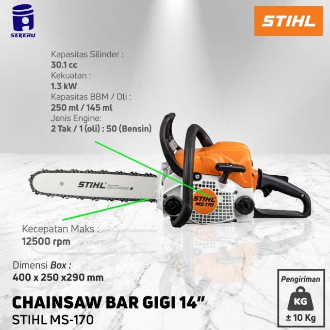 =+=+=+] CHAINSAW STIHL MS 170 SENSO MS170 Gergaji Kayu 14 inch Bar GIGI