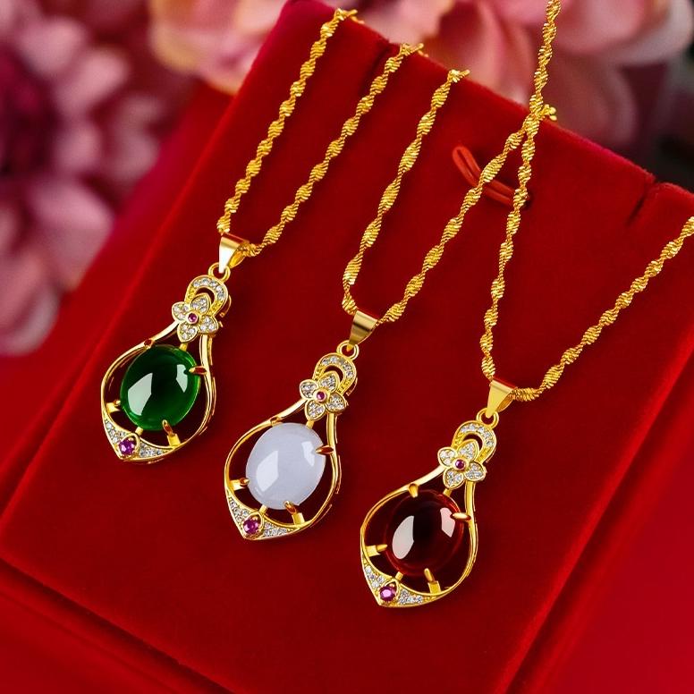 PROMO GILA Kalung berlapis emas wanita 375% bertatahkan batu alam panjang 60cm,hadiah pernikahan hil