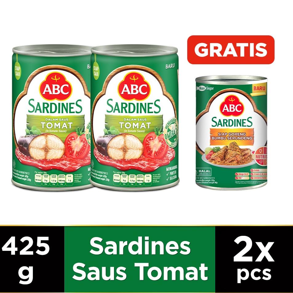 

Stok terbaru ABC Sarden Tomat 425g 2pcs (Free Sarden Siap Goreng Bumbu Serundeng 155 g) murah