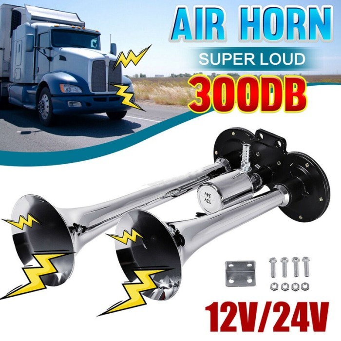 Klakson Trompet Mobil Dual Air Horn 300dB 12V/24V - LD-201 - Silver