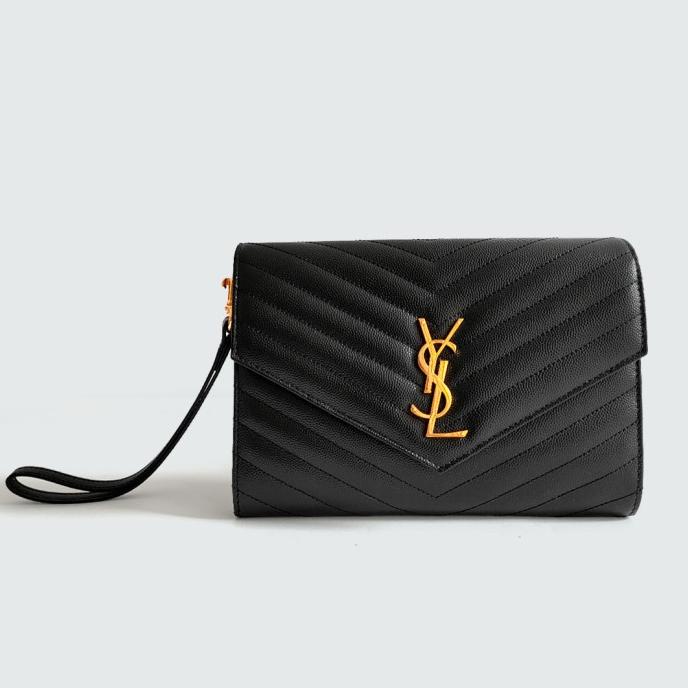 Sale Now Saint Laurent Ysl Monogram Clutch Black Ghw Berkualitas