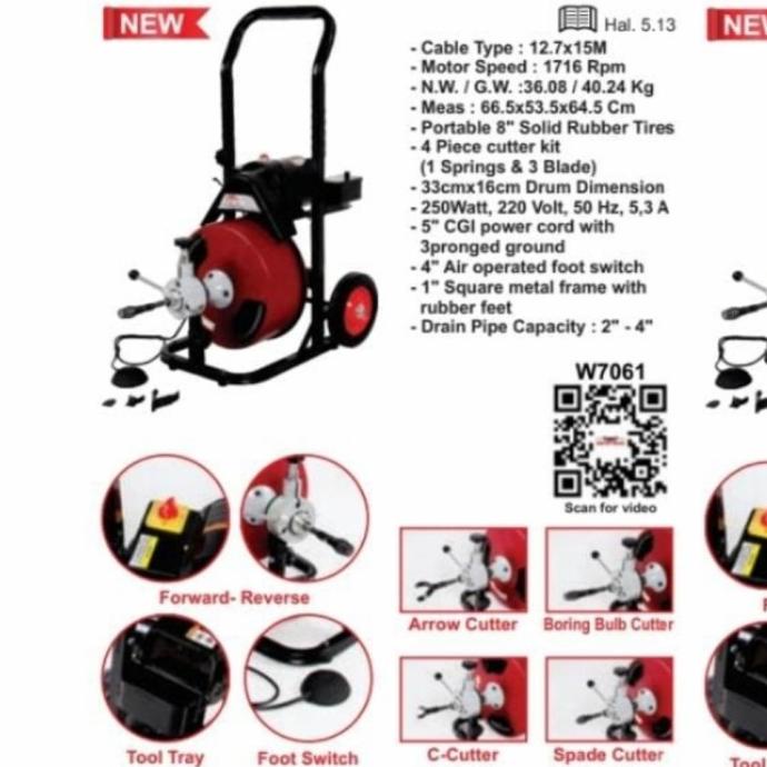 Mesin Pembersih Pipa Electric Drain Cleaner WIPRO W7061 / Wipro W 7061