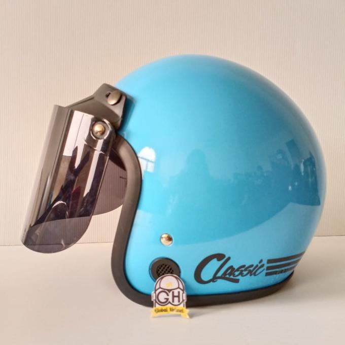 HELM BOGO RETRO DEWASA CEWEK COWOK HELM POLOS CLASSIC GARIS SNI