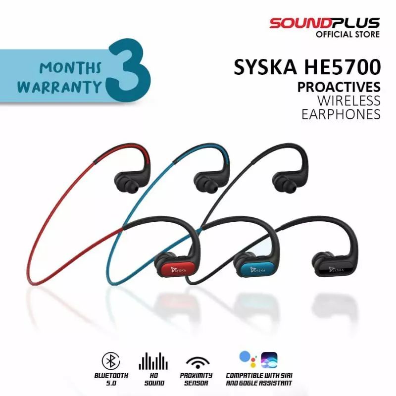 Soundplus Syska HE 5700-BK Wireless Earphones BT - Biru - Garansi 1 Tahun